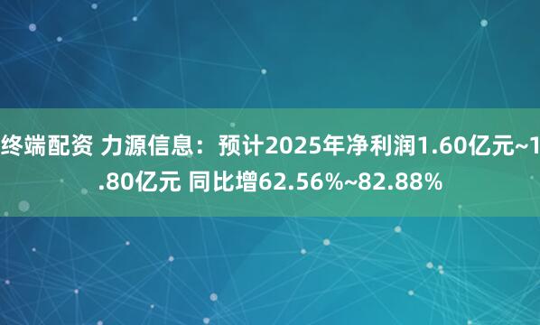 终端配资 力源信息：预计2025年净利润1.60亿元~1.80亿元 同比增62.56%~82.88%